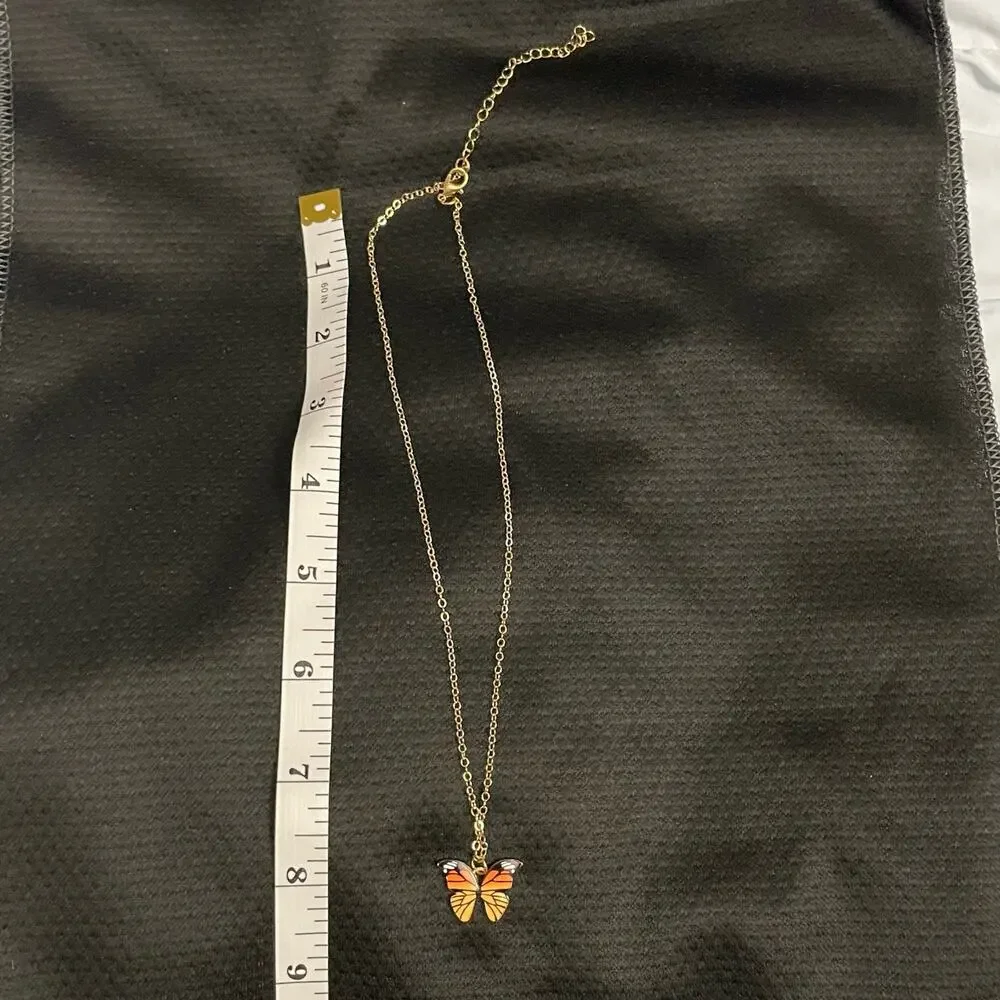 NWOT Girls Yellow Orange Multi-colored Butterfly Pendant Necklace